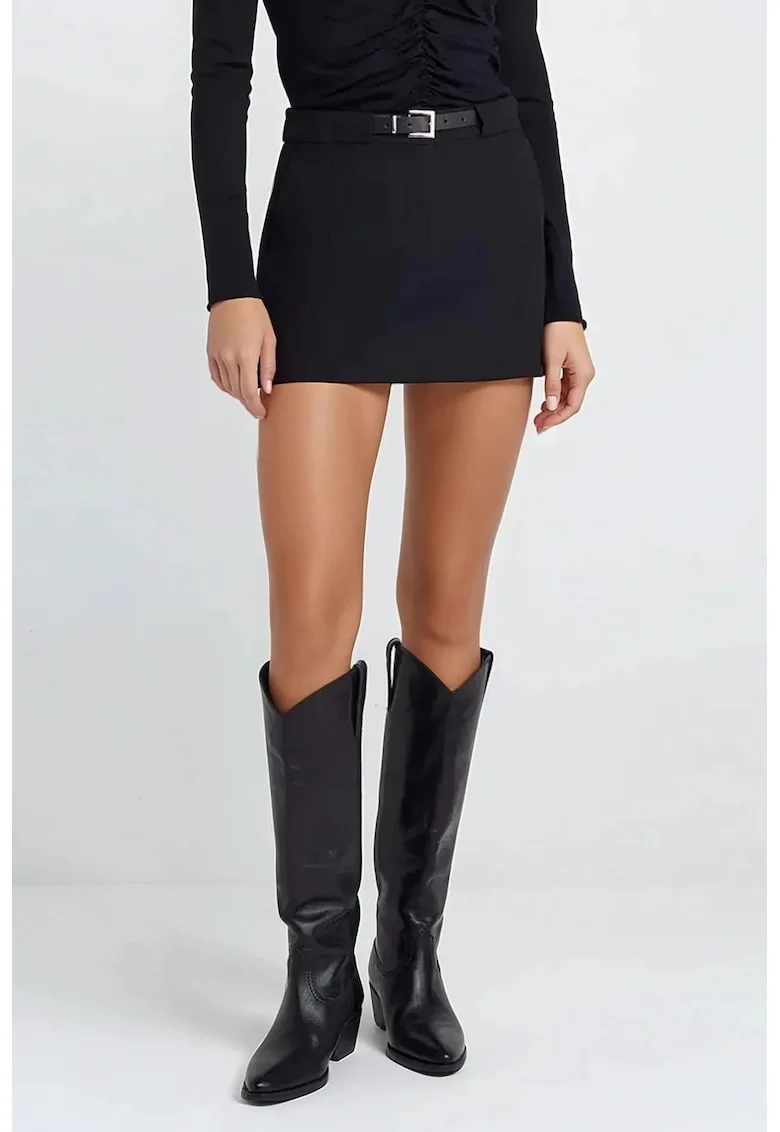 Fusta mini dreapta dama,  talie normala, textil, negru