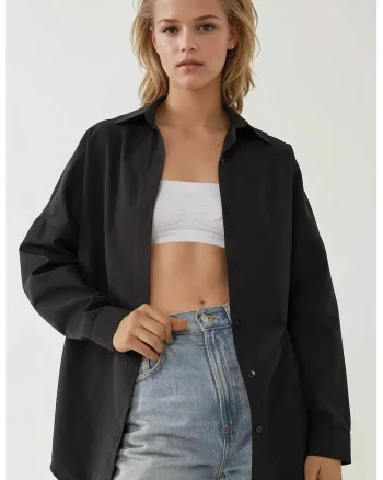 Camasa dama,  maneca lunga, croiala lejera, in/poliester, negru