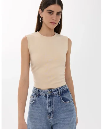 Bluza dama,  uni, detalii incretite, bej, jerseu