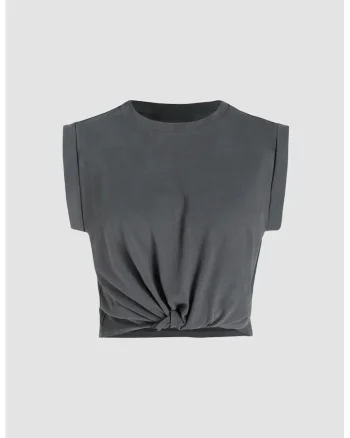 Tricou dama  decolteu rotund, bumbac, gri