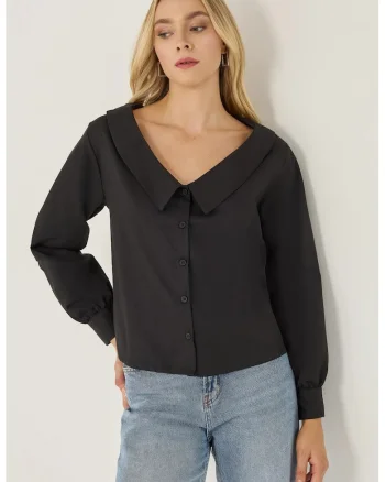 Camasa casual dama,  bumbac/poliester, negru