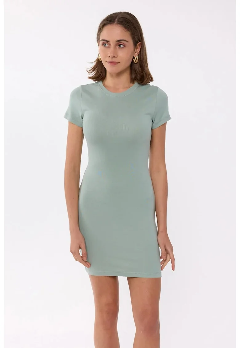 Rochie mini,  mulata, guler rotund, verde