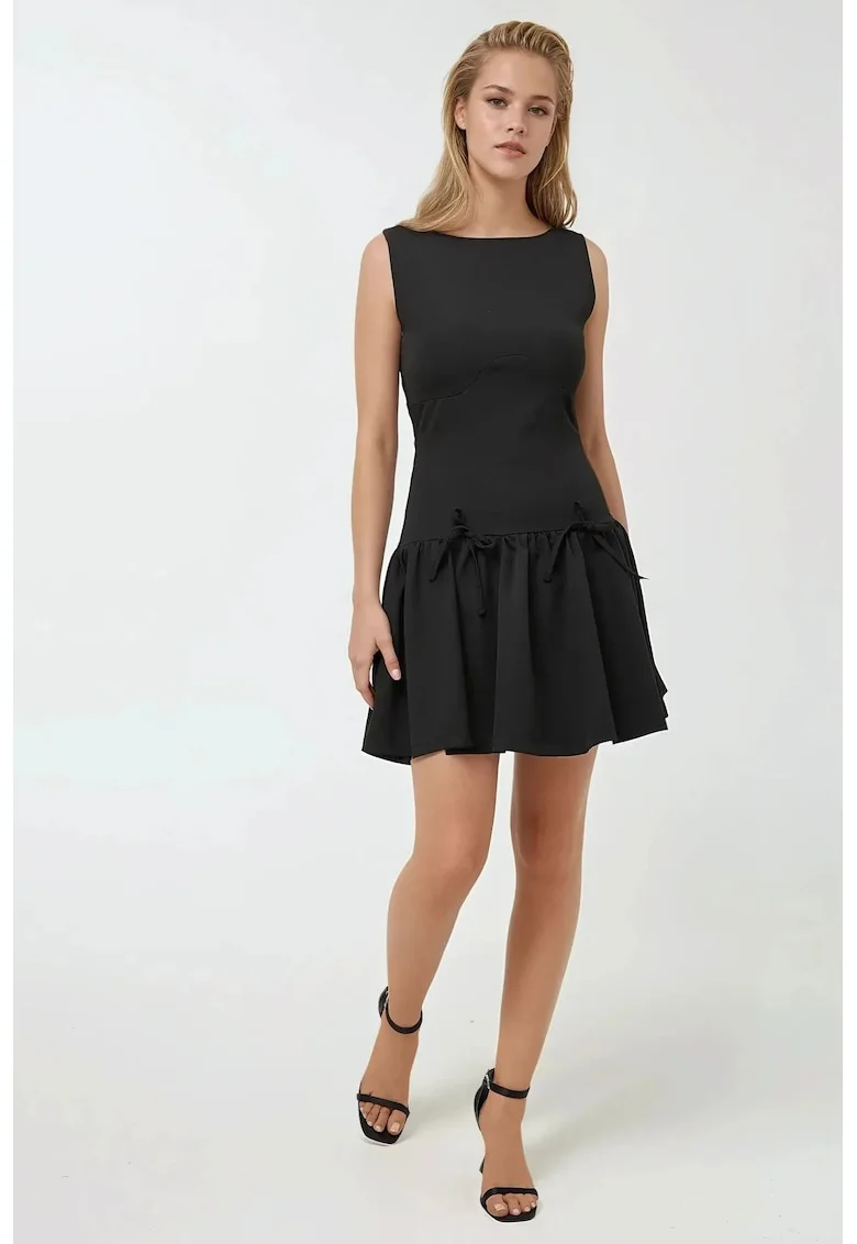 Rochie mini,  mulata cu funde, neagra, bumbac