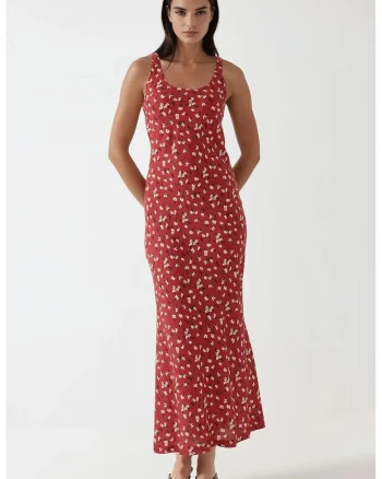 Rochie  floral, rosu, poliester