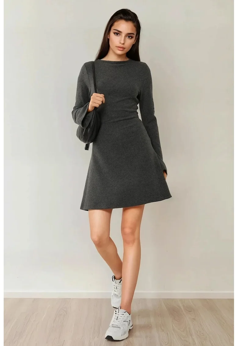 Rochie mini,  texturata, decolteu tip barca, negru