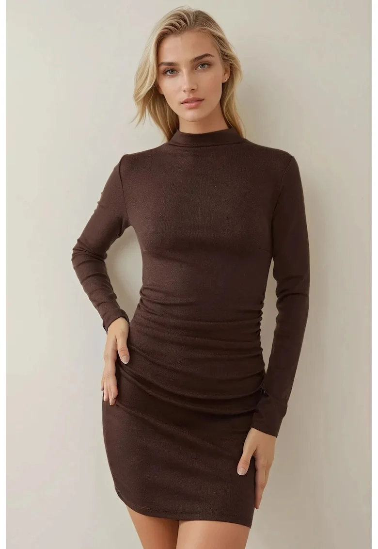 Rochie mini,  mulata, culoare maro, bumbac