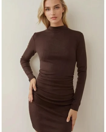 Rochie mini,  mulata, culoare maro, bumbac