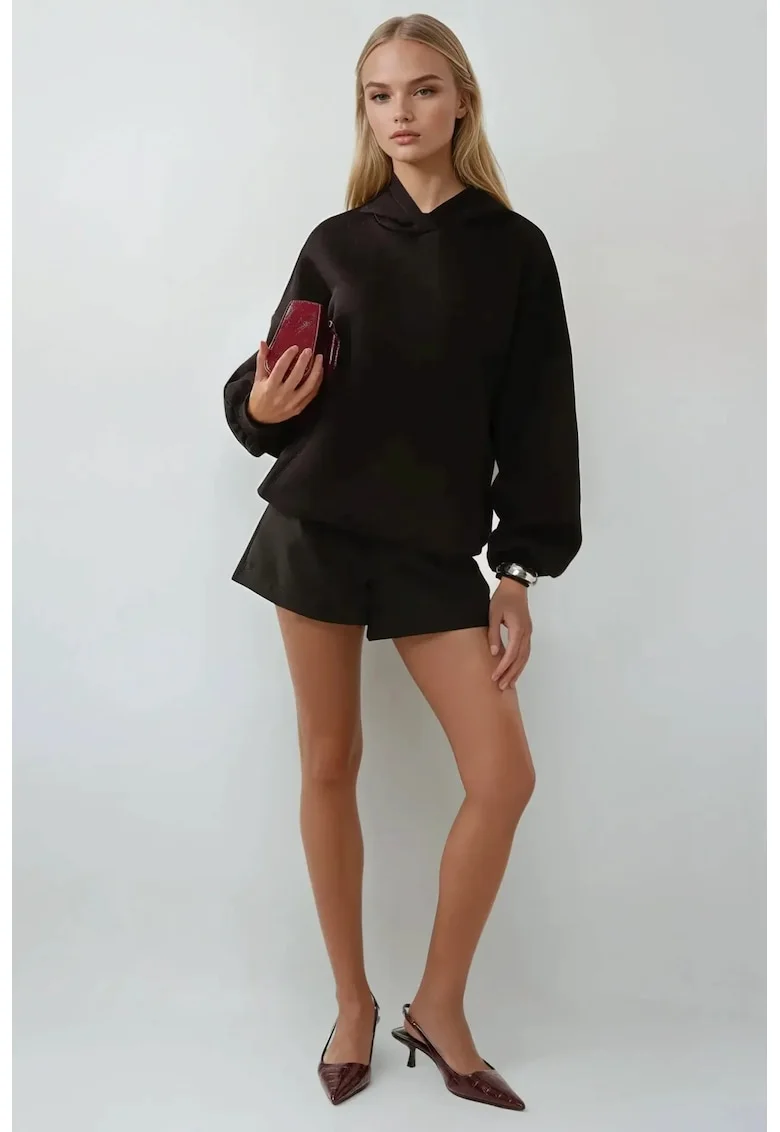Hanorac dama  oversized cu gluga, bumbac, negru