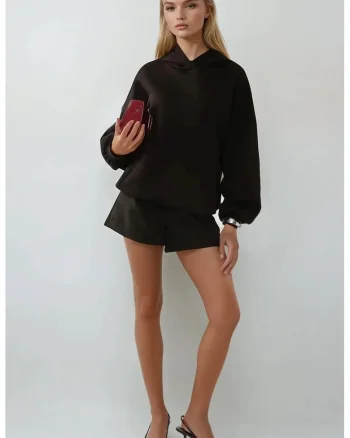 Hanorac dama  oversized cu gluga, bumbac, negru