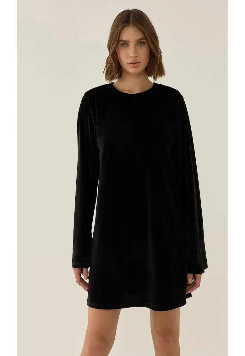 Rochie mini,  catifea cu spate deschis si funda, negru