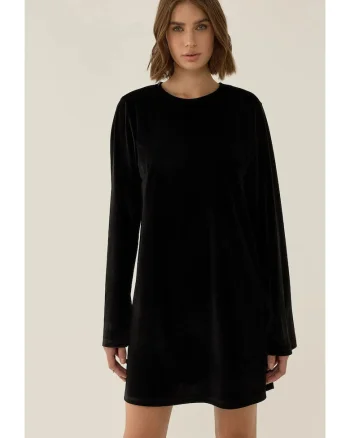 Rochie mini,  catifea cu spate deschis si funda, negru
