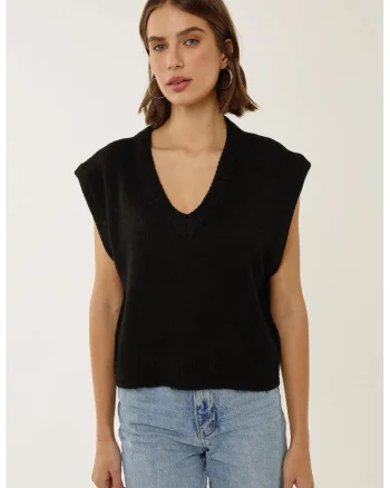 Veste tip pulover,  scurta, decolteu in V, negru, acril/poliester
