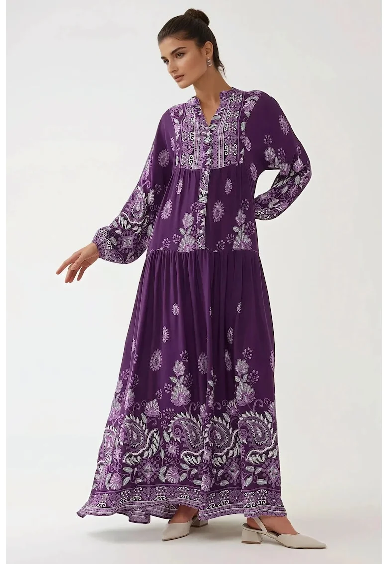Rochie maxi  cu imprimeu, Violet