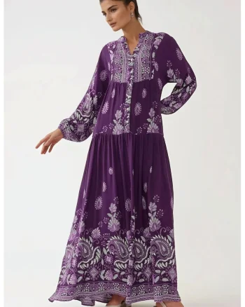 Rochie maxi  cu imprimeu, Violet