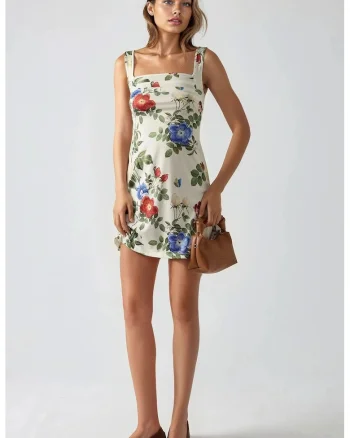 Rochie mini mulata  cu imprimeu, guler patrat, multicolor, jerseu, Multicolor