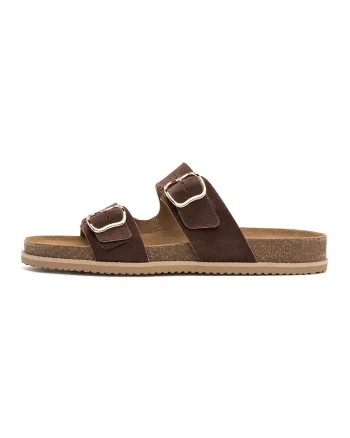 Papuci de piele cu catarame, Maro cognac