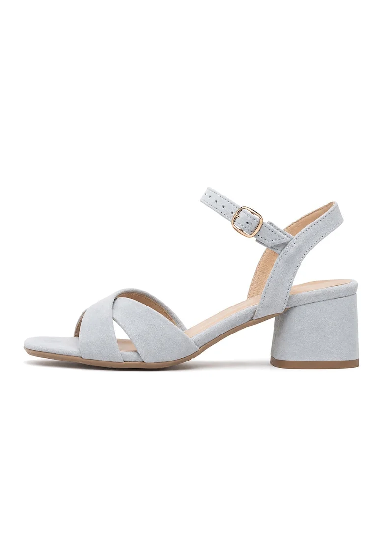 Sandale de piele intoarsa cu toc, Albastru pastel