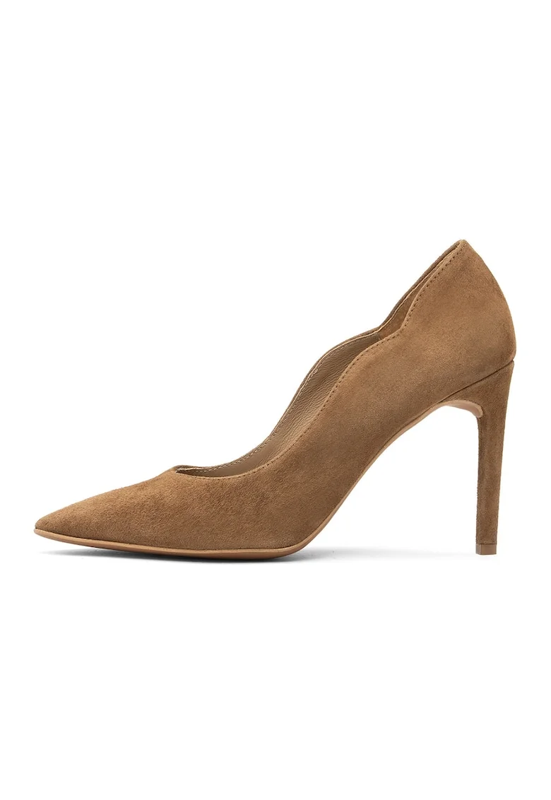 Pantofi din piele intoarsa cu toc stiletto, Maro camel