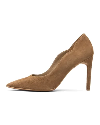 Pantofi din piele intoarsa cu toc stiletto, Maro camel