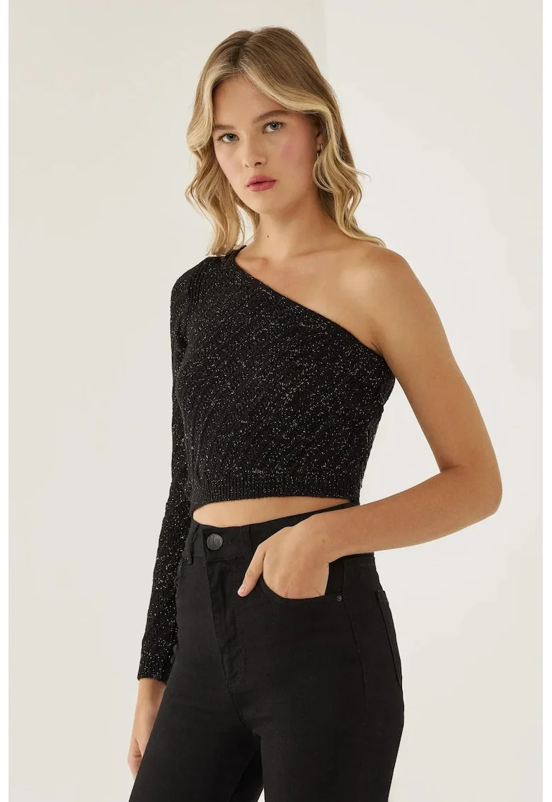 Bluza dama,  tricotata cu o maneca, negru, tricot