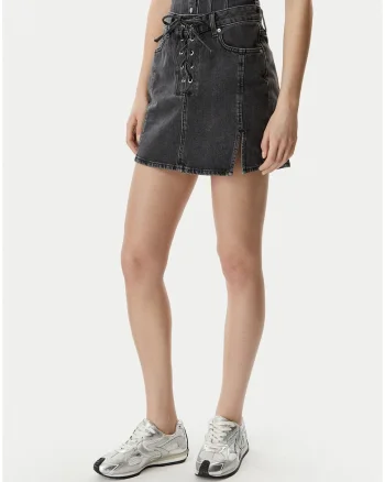 Fusta din denim,  casual, negru, bumbac