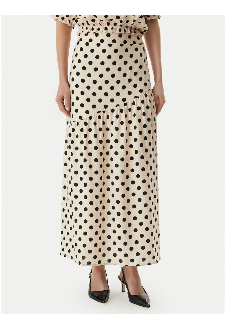 Fusta maxi,  bej, casual, buline, viscoza/poliamida