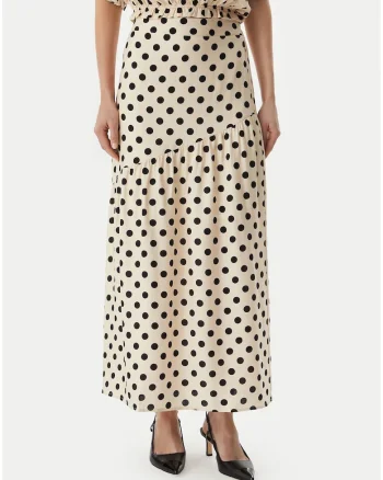 Fusta maxi,  bej, casual, buline, viscoza/poliamida