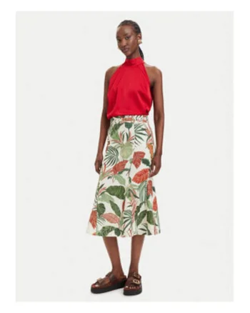 Fusta midi,  verde, casual, material in si viscoza