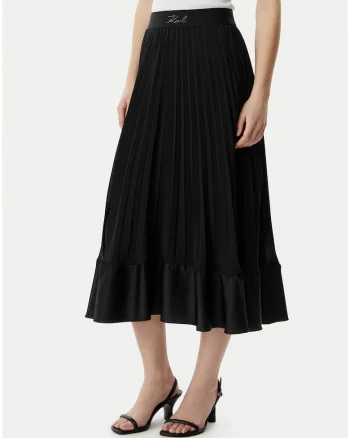 Fusta plisata,  neagra, poliester, casual