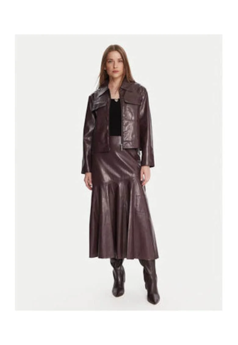 Fusta casual,  imitatie de piele, rosie, poliester/poliuretan,