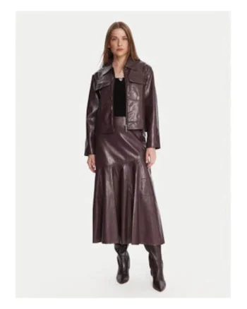 Fusta casual,  imitatie de piele, rosie, poliester/poliuretan,
