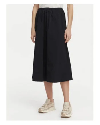 Fusta midi,  neagra, material nylon, stil casual