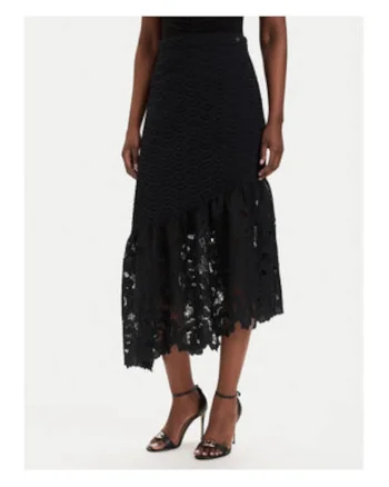 Fusta midi,  neagra, bumbac, casual, imprimeu floral
