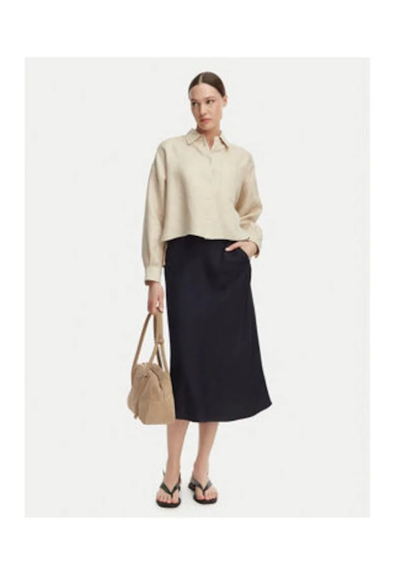 Fusta midi,  albastra, material in/viscoza, stil casual