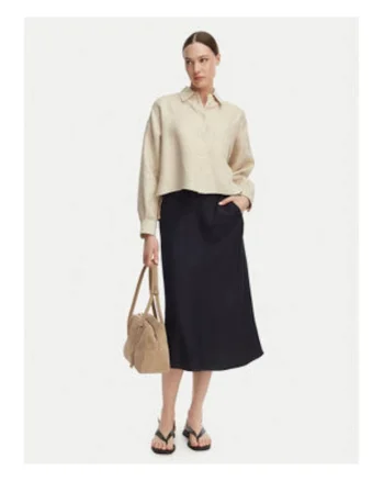 Fusta midi,  albastra, material in/viscoza, stil casual
