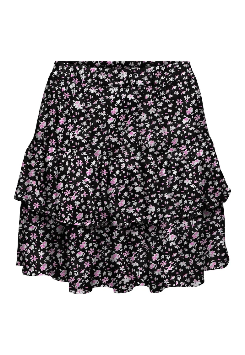 Fusta mini Dama,  neagra, florala, din viscoza