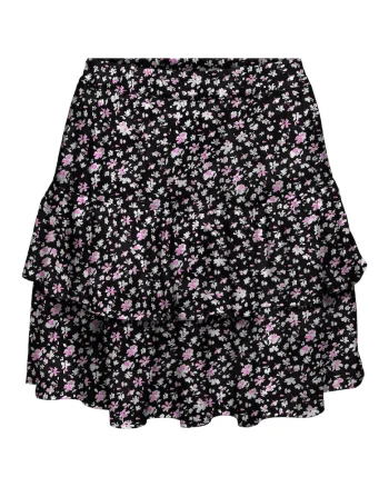 Fusta mini Dama,  neagra, florala, din viscoza