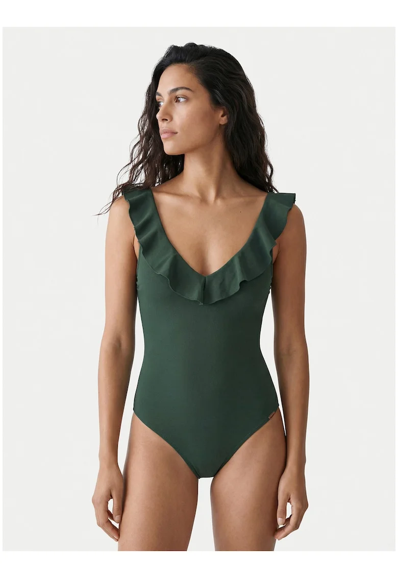 Costum de baie dama,  verde, material sintetic, croiala clasica