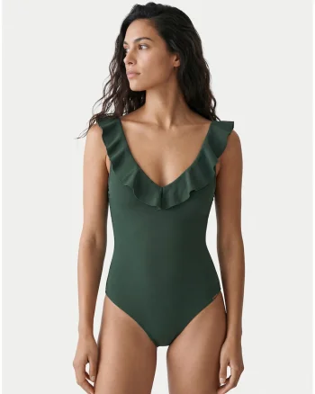 Costum de baie dama,  verde, material sintetic, croiala clasica