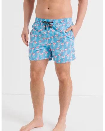 Pantaloni scurti de baie cu model grafic Fiji, Albastru pastel