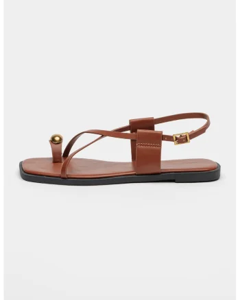 Sandale din piele ecologica cu model cu varf petrecut Unity, Maro cognac