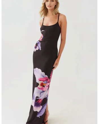 Rochie maxi,  floral, mulata, neagra, jerseu