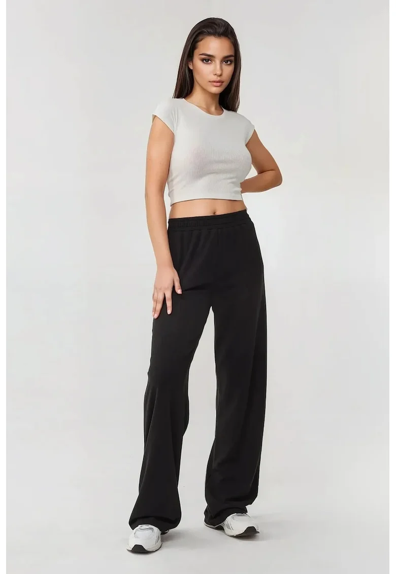 Pantaloni dama,  tricotati, talie elastica, negru, textil