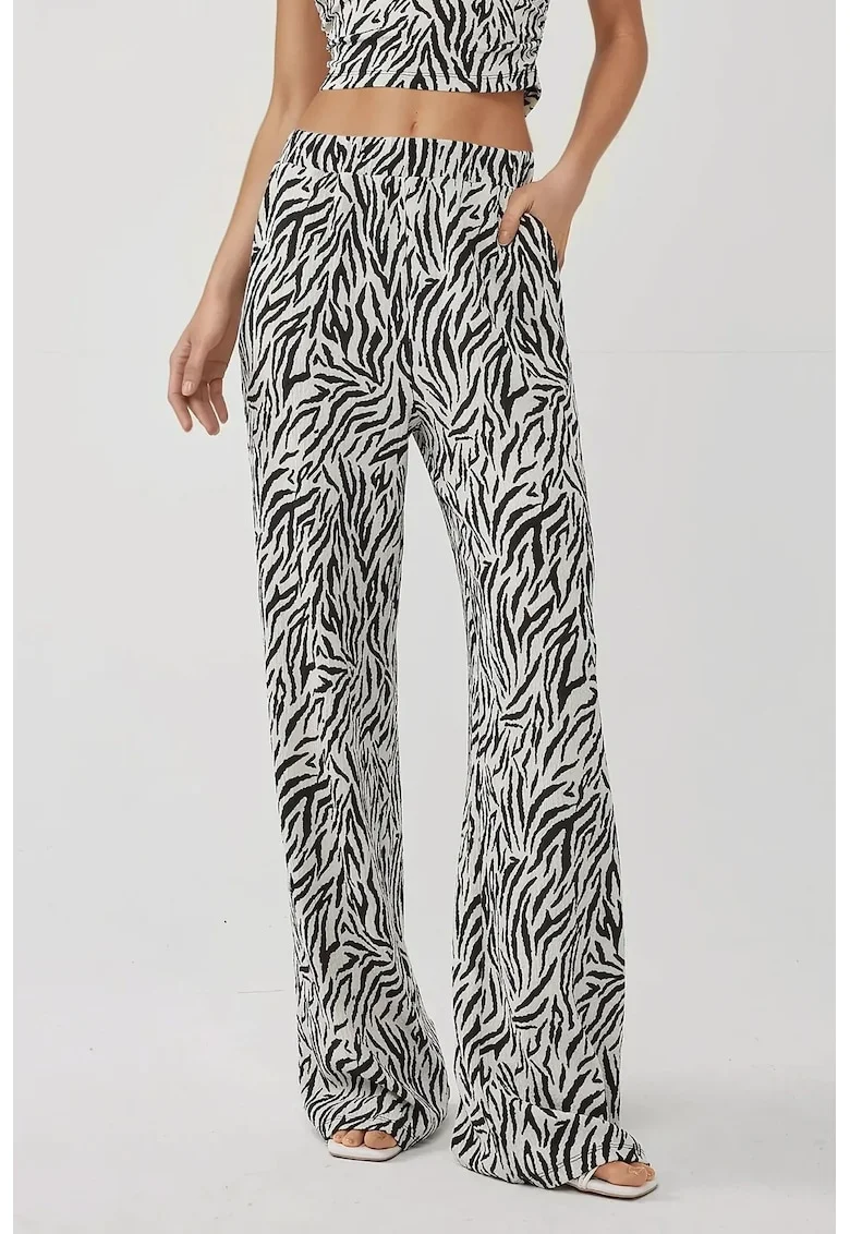 Pantaloni dama,  cu imprimeu zebra, elastici, multicolori, textil