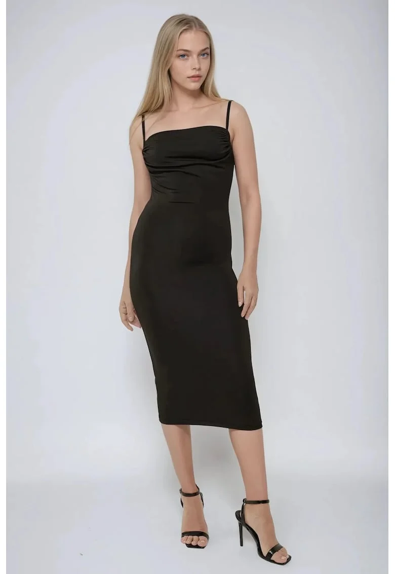 Rochie midi mulata,  guler inalt, negru, jerseu
