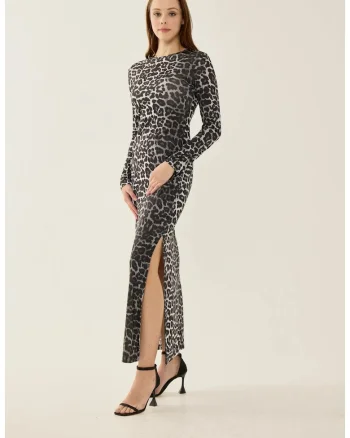Rochie maxi,  imprimeu leopard, negru
