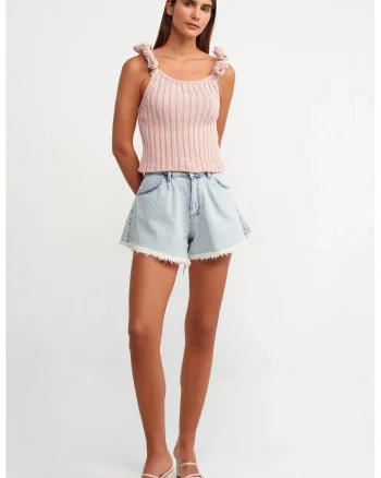 Top tricotat,  fara maneci, decolteu rotund, roz, jerseu,