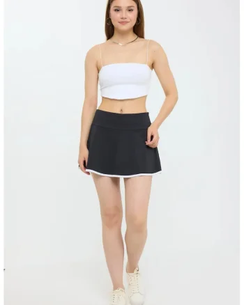 Fusta,  tesuta, talie medie, elastic, neagra, textil
