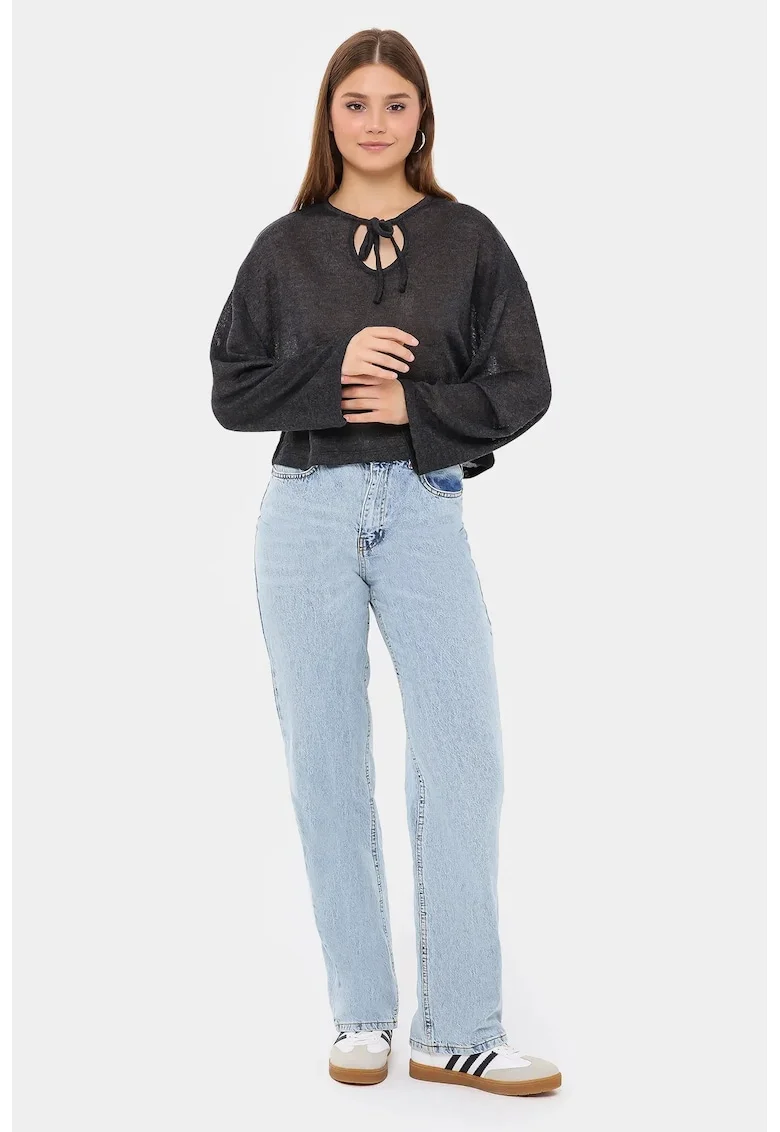 Bluza dama,  tricotata, croiala lejera, gri, poliester