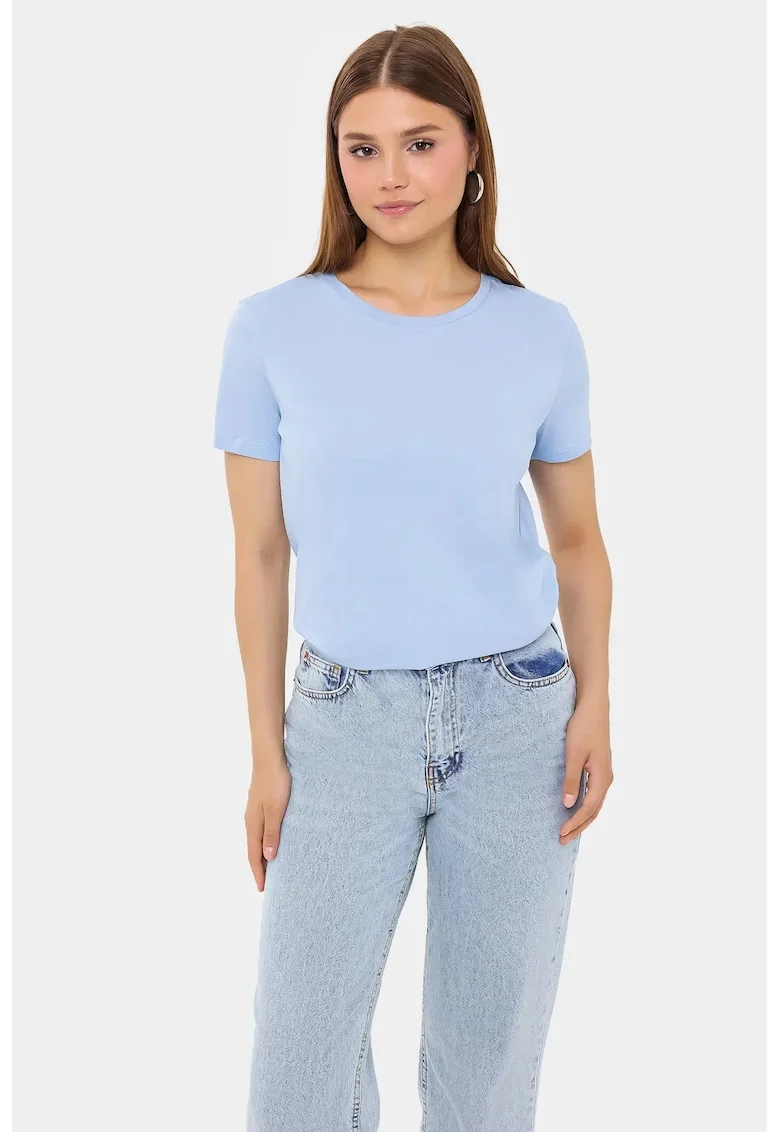Tricou Femei  Guler Rotund, Maneca Scurta, Albastru, Bumbac